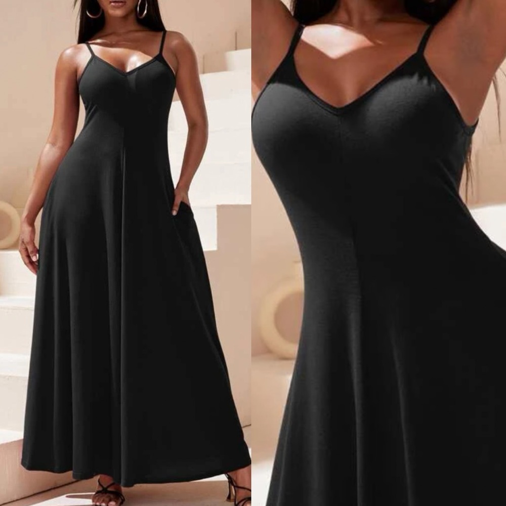 Black hidden pocket cami maxi dress - Picture 3 of 8